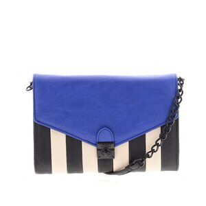 Steve Madden Black White Blue Striped Purse Crossbody Black Chain Strap EUC